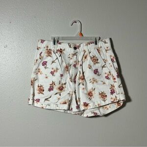 American Eagle White Denim Floral Print Women's Casual‎ Mom Shorts size 8